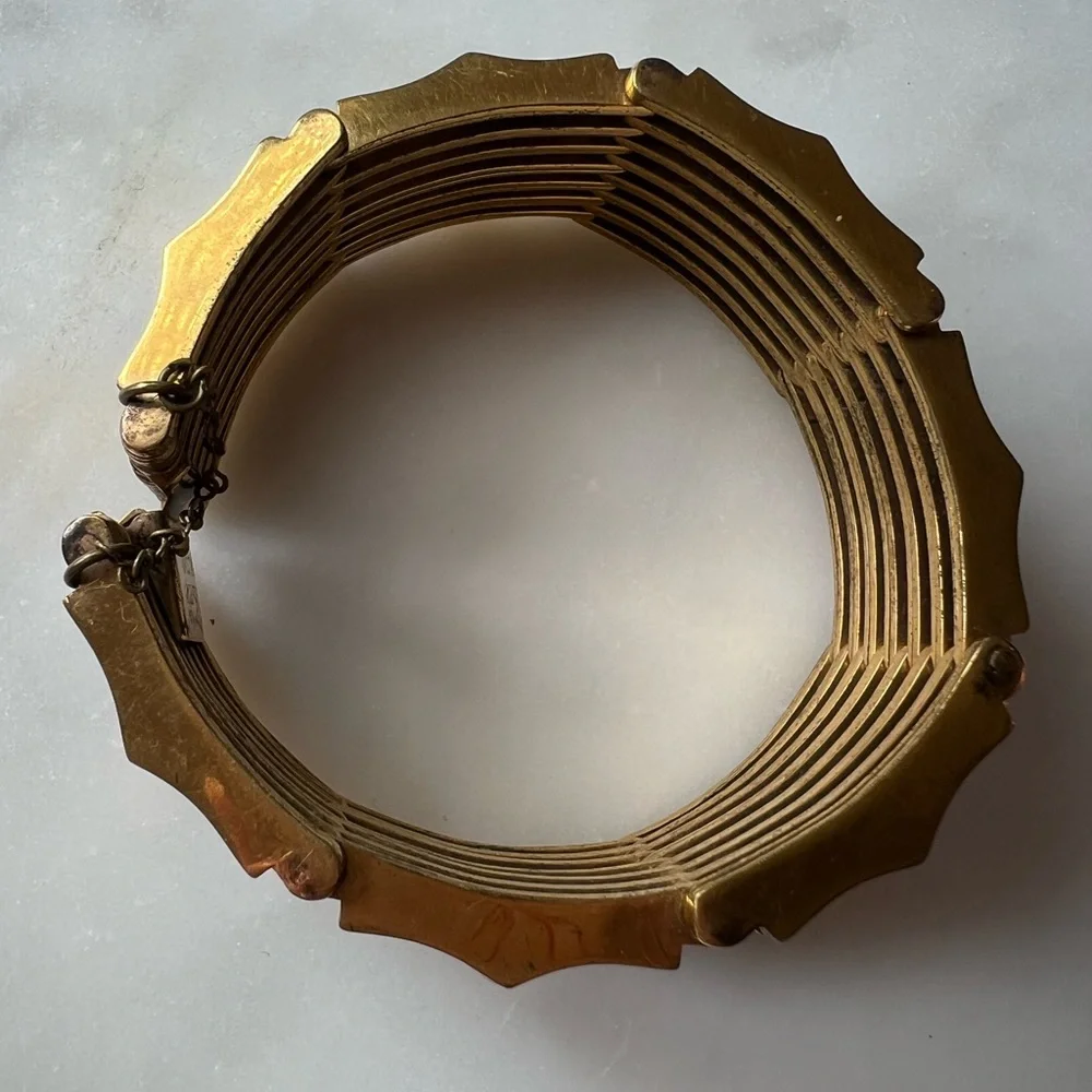 Vintage Architectural Gold Link Bracelet Bauhaus Inspired | Articulated Cuff - Picture 8 of 9